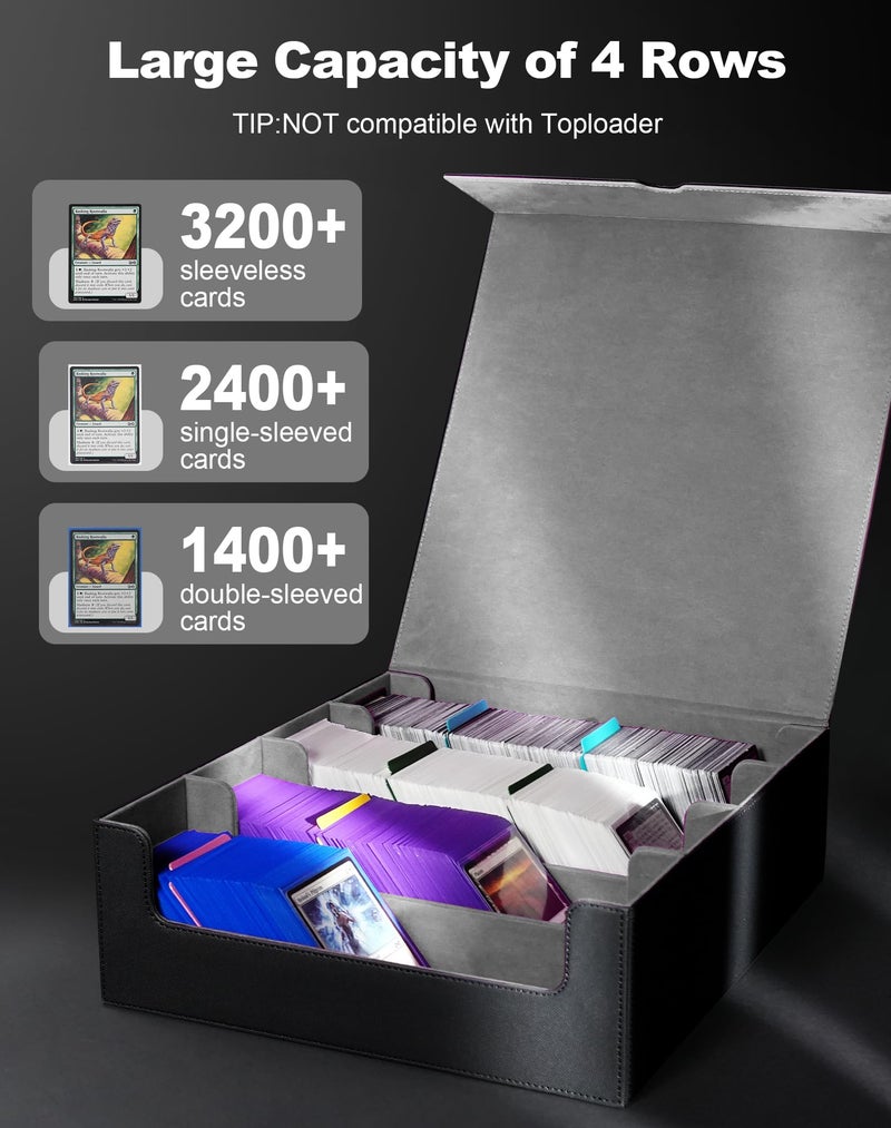 ZLCA Card Storage Box for MTG PTCG  Commander Deck Box Holds 2400+ Cards  Card Storage Case with 4 Stoppers  Card Organizer for TCG Sport Cards(Black) - Image 2